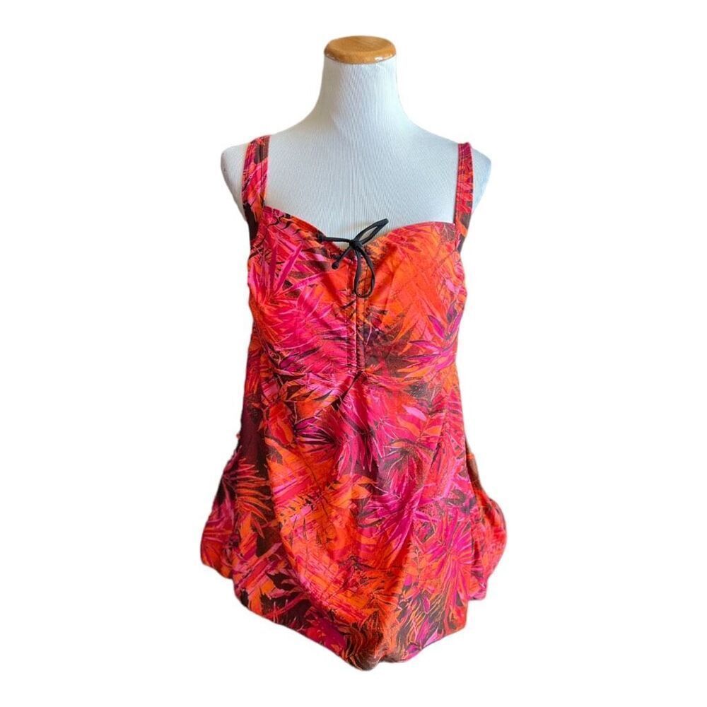 NWT Womens Plus Septangle Burnt Orange & Pink Tankini Swin Bathing Suit Top 26W